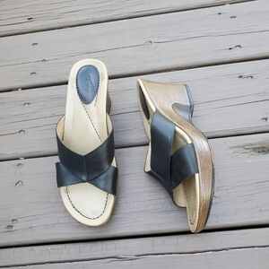 Dansko Professional Necci Black Leather Criss Cross Wrap Strappy Wedge Sandals‎